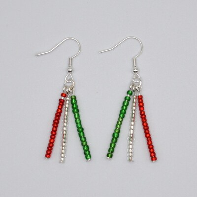 Red, Clear and Green Seed Bead Earrings - image1
